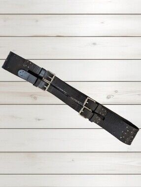 Esprit Black Leather Double Buckle Belt Size Large 42 Wide Waist Hip Belt